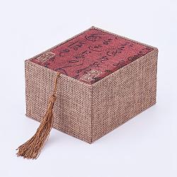 Wooden Bracelet Boxes, with Linen and Nylon Cord Tassel, Rectangle, FireBrick and Rosy Brown, 12.2x9.6x7.2cm(OBOX-K001-02A)