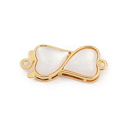 Brass Micro Pave Clear Cubic Zirconia Box Clasps, with Natural Shell, 1-Strand, 2-Hole, Real 14K Gold Plated, Bowknot, 8.5x21x5.5mm, Hole: 1.2mm(KK-U051-01G-03)