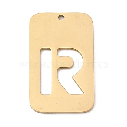 304 Stainless Steel Pendants, Rectangle with Letter, Ion Plating(IP), Real 18K Gold Plated, Letter R, 33x20x1.5mm, Hole: 1.8mm(STAS-D200-01R-G)