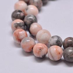 Natural Pink Zebra Jasper Beads Strands, Round, 10mm, Hole: 1mm, about 36pcs/strand, 15.2 inch(G-P231-01-10mm)