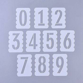 Plastic Drawing Stencil, Drawing Scale Template, for Painting on Scrapbook Fabric Tiles Floor Furniture Wood, Number 0~9, White, 76x52.5x0.3mm, 10sheets/set