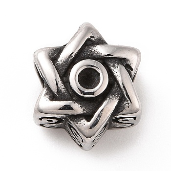 304 Stainless Steel European Beads, Large Hole Beads, Star of David, Antique Silver, 10.5x12x8mm, Hole: 5mm