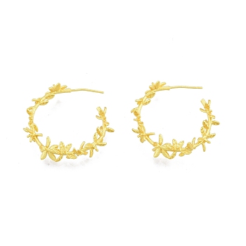 Brass Flower of Life Wrap Stud Earrings, Half Hoop Earrings for Women, Nickel Free, Matte Gold Color, 30~31x4~7mm, Pin: 0.6mm