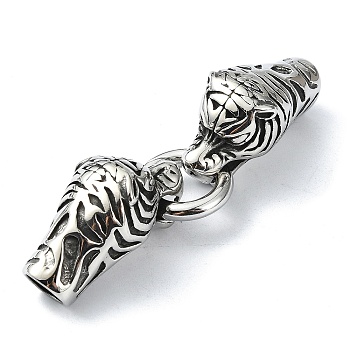 Tibetan Style 304 Stainless Steel Spring Gate Rings, Manual Polishing, Antique Silver, 71mm