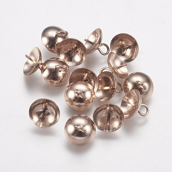 Ion Plating(IP) 304 Stainless Steel Cup Pearl Peg Bails Pin Pendants, For Half Drilled Beads, Rose Gold, 8mm, Hole: 1.5mm, Pin: 0.7mm