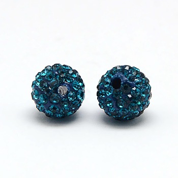 Polymer Clay Rhinestone Beads, Pave Disco Ball Beads, Grade A, Round, PP6, Blue Zircon, PP6(1.3~1.35mm), 4mm, Hole: 1mm