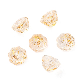 Transparent Glass Beads, with Glitter Gold Powder, Lotus Flower, PeachPuff, 11x7mm, Hole: 1.2mm