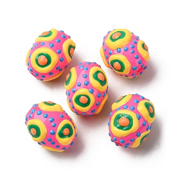 Glass Enamel Beads, Hand Painted Beads, Oval, Hot Pink, 15~16.5x12~13mm, Hole: 1.5mm