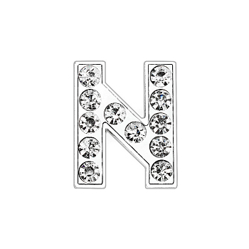 Eco-Friendly Zinc Alloy Slide Charms, with Rhinestone, Platinum Plated, Letter, Crystal, Letter.N, 12mm, Hole: 1.5x7.9mm