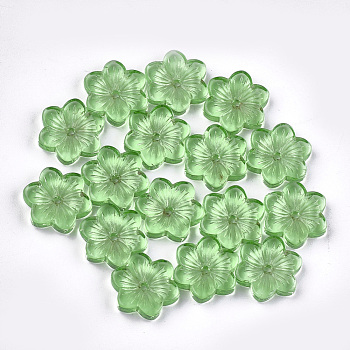 Spray Painted Glass Beads, Flower, Green, 15x13.5x3.5mm, Hole: 1mm