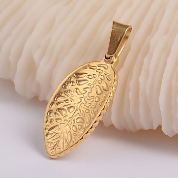 304 Stainless Steel Leaf Pendants, Golden, 24x12.2x2.2mm, Hole: 4x7mm