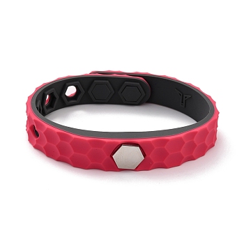 Flat Silicone Cord Bracelets, Hexagon Beads Adjustable Bracelet for Men Women, Cerise, 9.92 inch(25.2cm)