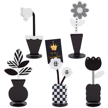 Olycraft 5 Sets 5 Style Black & White Leaf & Flower Acrylic Memo Holder, Creative Vase Shape Photo Holder, Mixed Patterns, 55~91x55x165~176mm, 1 set/style