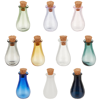 Elite 9pcs 9 colors Glass Cork Bottles Ornament, Glass Empty Wishing Bottles, DIY Vials for Pendant Decorations, Mixed Color, 1.55x2.7~2.8cm, 1pc/color