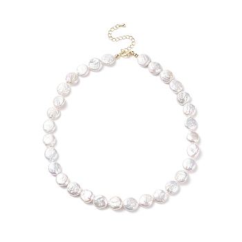 Natural Keshi Pearl Beaded Necklace with Brass Clasp for Women, White, 15.94 inch(40.5cm)