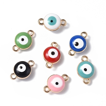 Alloy Enamel Connector Charms, Golden, Evil Eye Links, Mixed Color, 7x11x5mm, Hole: 1mm