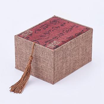 Wooden Bracelet Boxes, with Linen and Nylon Cord Tassel, Rectangle, FireBrick and Rosy Brown, 12.2x9.6x7.2cm