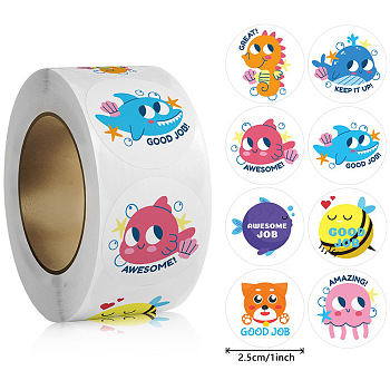 500 Paste Paper Self-Adhesive Stickers, for Cartoon Kids Stickers Encourage Labels, Whale, 57x27mm, 500pcs/roll