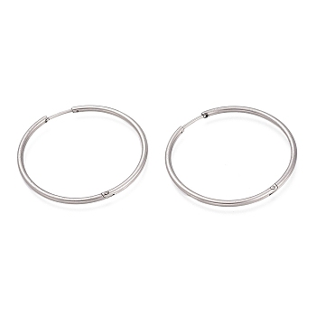 304 Stainless Steel Huggie Hoop Earrings, Hypoallergenic Earrings, Ring, Stainless Steel Color, 12 Gauge, 39.5x2mm, Pin: 1mm