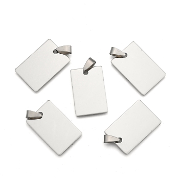 201 Stainless Steel Rectangle Stamping Blank Tag Pendants, with Snap on Bail, Stainless Steel Color, 30x20x1mm, Hole: 7x3mm