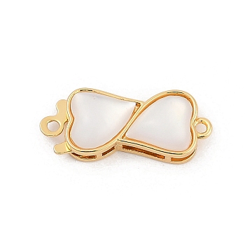 Brass Micro Pave Clear Cubic Zirconia Box Clasps, with Natural Shell, 1-Strand, 2-Hole, Real 14K Gold Plated, Bowknot, 8.5x21x5.5mm, Hole: 1.2mm