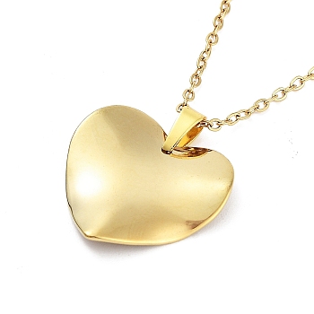 Heart 304 Stainless Steel Pendant Necklaces, Cable Chains Necklaces for Women, Real 18K Gold Plated, 15.75 inch(40cm), pendant: 21.5x22mm