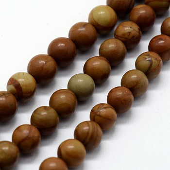 Natural Wood Lace Stone Beads Strands, Round, 8mm, Hole: 1mm, about 46pcs/strand,  14.76 inch(37.5cm)