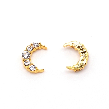Alloy Rhinestone Cabochons, Moon, for Nail Art Studs and Nail Art Decoartion Accessories, Golden, Crystal, 10x7x2.3mm