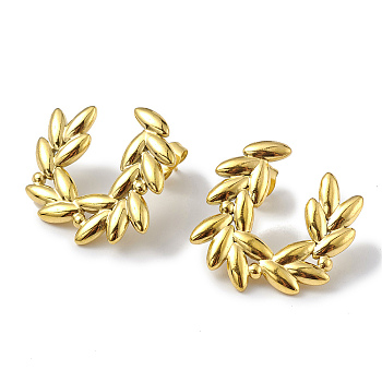 Ion Plating(IP) 304 Stainless Steel Olive Branch Wreath Stud Earrings for Women, Golden, 22x23mm, Pin: 0.7mm