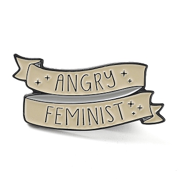 Word Angry Femenist Enamel Pins, Black Alloy Brooches for Women, Dark Khaki, 17x29.5x2mm