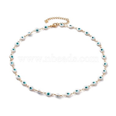 Mauvais œil 304 chaînes à maillons émaillés en acier inoxydable bracelets et colliers ensembles de bijoux(SJEW-JS01152)-2