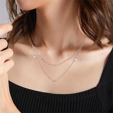 Double Layer Long Chain Necklace with Beads and Rhinestones Stainless Steel Sweater Necklace Simple Adjustable Chain Necklace Trendy Statement Necklace Neck Jewelry for Women(JN1104A)-5