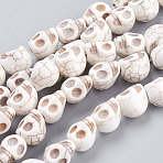 Gemstone Beads Strands, Synthetical Turquoise, Skull, for Halloween, White, 10~10.5x8~8.5x10~10.5mm, Hole: 1.5mm, about 35pcs/strand, 15.75 inch(40cm)(TURQ-S105-10x10mm-09)