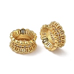 Flower Brass Clear Cubic Zirconia European Beads, Large Hole Bead, Cadmium Free & Lead Free, Rack Plating, Long-Lasting Plated, Floral Ring, Real 18K Gold Plated, 10x5mm, Hole: 5mm(KK-D228-24G)