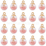 20Pcs Transparent Glass Globe Pendants, with Rhinestones & Dried Flower inside and Plastic CCB Pendant Bails, Ball, Light Rose, 16mm, Hole: 2mm(GLAA-TA0003-57A)
