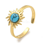 Ion Plating(IP) 304 Stainless Steel Synthetic Turquoise Cuff Rings, Sun Open Rings for Women, Real 18K Gold Plated, Adjustable(G-Z056-01G-04)