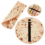Funny Imitation Chinese Style Pancake Canvas Pen Roll Up, Stationery Pencil Wrap, Flat Round, PeachPuff, 220x5mm(AJEW-WH0332-24)