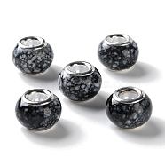 Brass Cores Acrylic European Beads, Round, Large Hole Bead, Silver, Black, 14x10mm, Hole: 5mm(OACR-M024-06S-06)