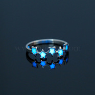 Luminous 304 Stainless Steel Star Finger Ring, Glow In The Dark Jewelry for Women, Stainless Steel Color, US Size 7 3/4(17.9mm)(LUMI-PW0001-120I)