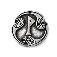 Rune Letters Alloy Pendants, Round, Antique Silver, 25x3mm, Hole: 1.6mm(PALLOY-S193-01AS-08)