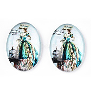 Glass Cabochons, with European Style Pattern, Oval, Dark Turquoise, 25x18x6mm(GGLA-T004-01-H)