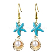 Synthetic Turquoise Dangle Earrings for Women, with Alloy Enamel Starfish Pendants and Plastic Beads, 47x13mm(EJEW-JE05800)