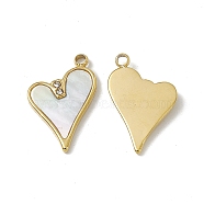 Vacuum Plating Shell Pendants, Heart Charms, with 201 Stainless Steel Findings and Crystal Rhinestone, Real 18K Gold Plated, 17x12x2mm, Hole: 1.4mm(STAS-J401-VC704)