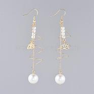 Dangle Earrings, with White Glass Pearl Beads, Brass Cable Chains & Earring Hooks Findings & Lotus Charms, Cardboard Boxes, Golden, 88mm, Pin: 0.7mm(EJEW-JE03809-02)