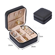 Square PU Leather Jewelry Organizer Zipper Boxes, Portable Travel Jewelry Case with Velvet Inside, for Earrings, Necklaces, Rings, Black, 10x10x5cm(PW-WG92942-04)
