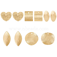 30Pcs 5 Style Brass Pendants, Heart & Flat Round & Leaf, Golden, 14~23x9~20x0.7~2.5mm, Hole: 1.2~1.6mm, 6pcs/style(KK-FH0005-03)