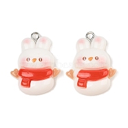 Christmas Theme Rabbit Opaque Resin Pendants, with Platinum Iron Loop, Gloves, 27.5x21.5x8mm, Hole: 2mm(RESI-S08-04A)