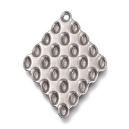 304 Stainless Steel Pendant Rhinestone Settings, Rhombus, Stainless Steel Color, Fit for 2x3mm Rhinestone, 29x21x1.5mm, Hole: 1.2mm(STAS-O136-02P)
