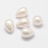 Shell Pearl Beads, Grade A, Teardrop, Half Drilled, White, 21x15mm, Half Hole: 1.2mm(X-BSHE-L032-02)