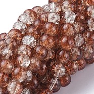 Baking Painted Crackle Glass Bead Strands, Two Tone, Round, Saddle Brown, 8mm, Hole: 1.3~1.6mm, about 100pcs/strand, 31.4 inch(CCG-S001-8mm-18)